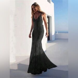 Elegant Black Lace Evening Gown